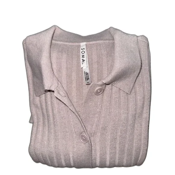 Soma Blush Lilac Ribbed Button Front Cardigan Cozy Knit Relaxed Fit Women’s M - Picture 3 of 11